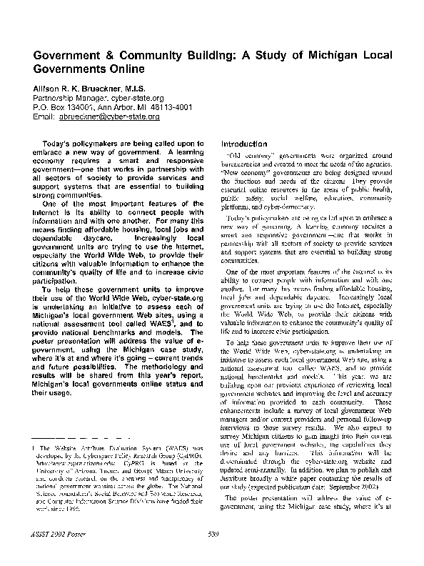 (PDF) Government & community building: A study of Michigan local ...