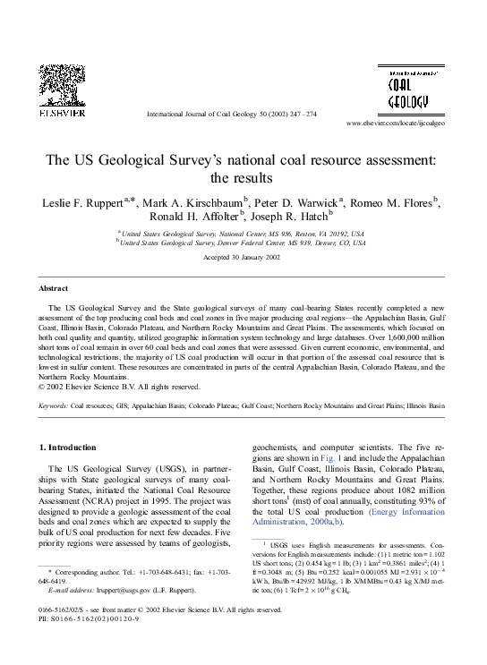 (PDF) The US Geological Survey's national coal resource assessment: the ...