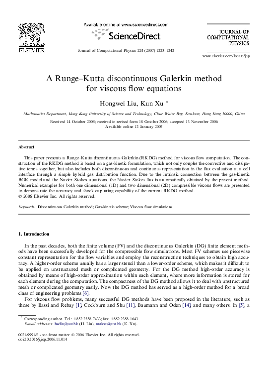 (PDF) The RungeKutta Discontinuous Galerkin Method for Conservation