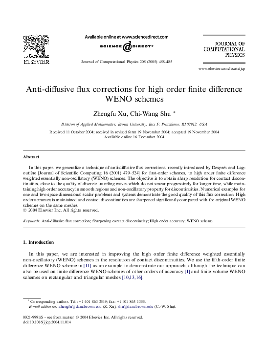 (PDF) Anti-diffusive flux corrections for high order finite difference ...