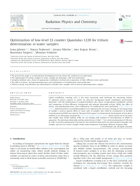 (PDF) Optimization of lowlevel LS counter Quantulus 1220 for tritium
