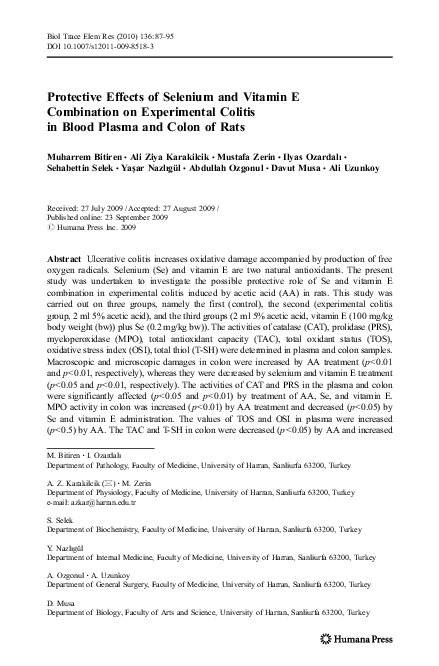 (PDF) Protective Effects of Selenium and Vitamin E Combination on ...