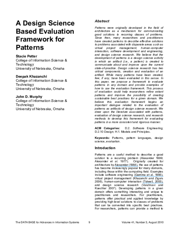 (PDF) A design science based evaluation framework for patterns