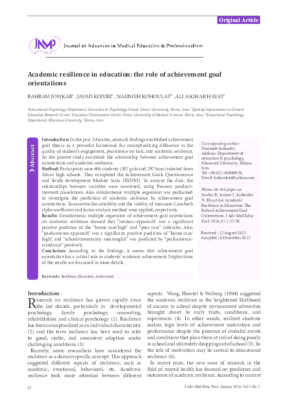 (PDF) Academic resilience in education: the role of achievement goal ...