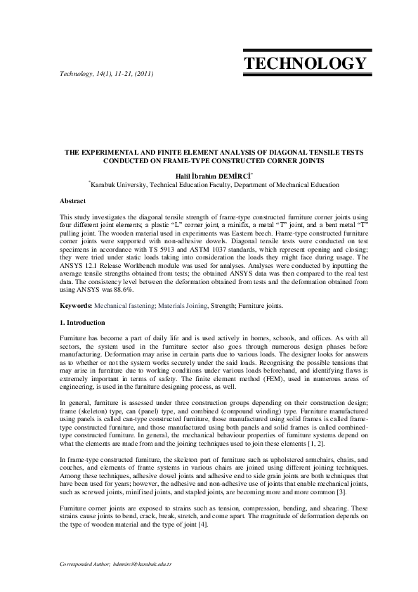(PDF) The Experimental and Finite Element Analysis of Diagonal Tensile ...