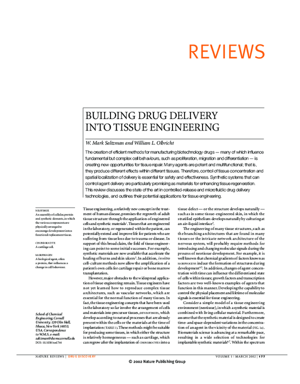 (PDF) Building Drug Delivery Into Tissue Engineering