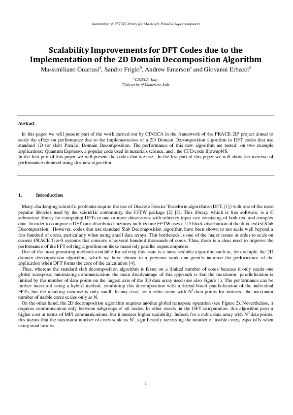 (PDF) Scalability Improvements for DFT Codes due tot he Implementation ...