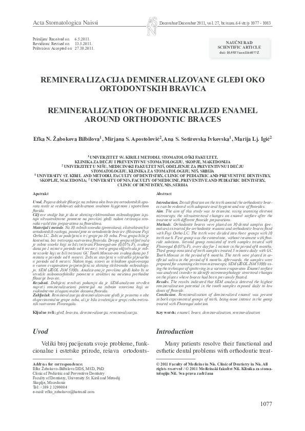 (PDF) Remineralization of demineralized enamel around orthodontic braces