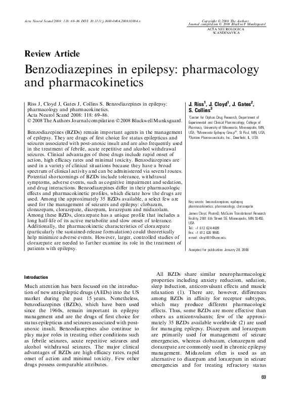 (PDF) Benzodiazepines in epilepsy: pharmacology and pharmacokinetics
