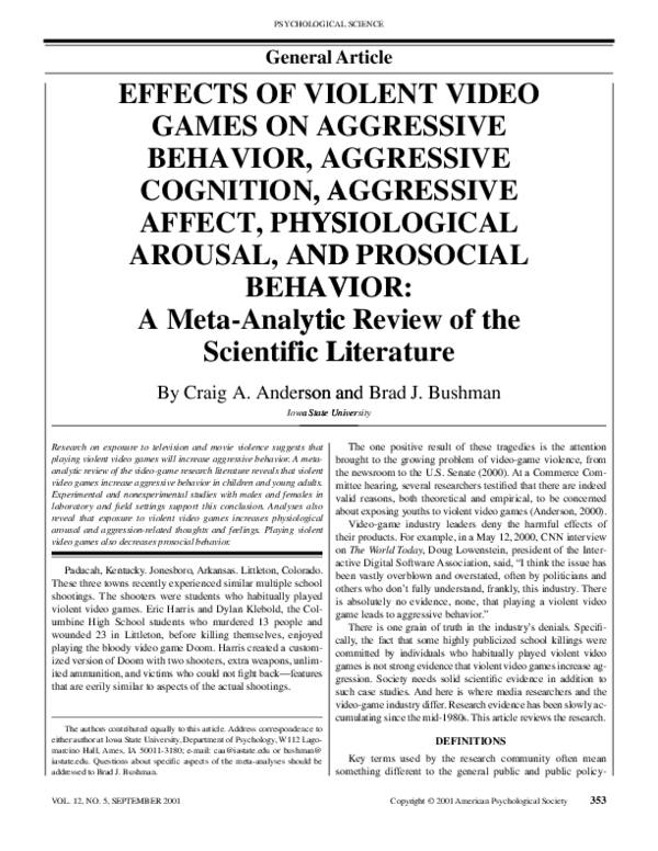(PDF) Effects of Violent Video Games on Aggressive Behavior, Aggressive ...