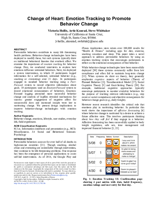 (PDF) Change of Heart: Emotion Tracking to Promote Behavior Change