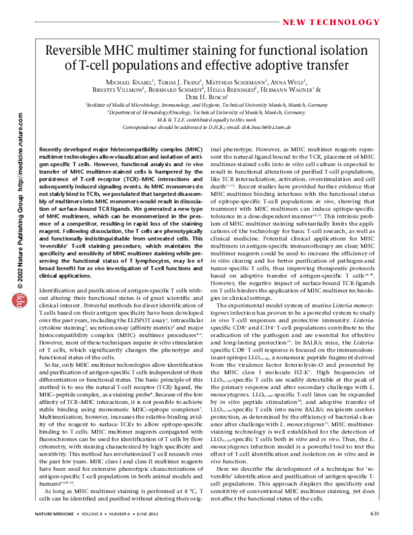 (PDF) Reversible MHC multimer staining for functional isolation of T ...