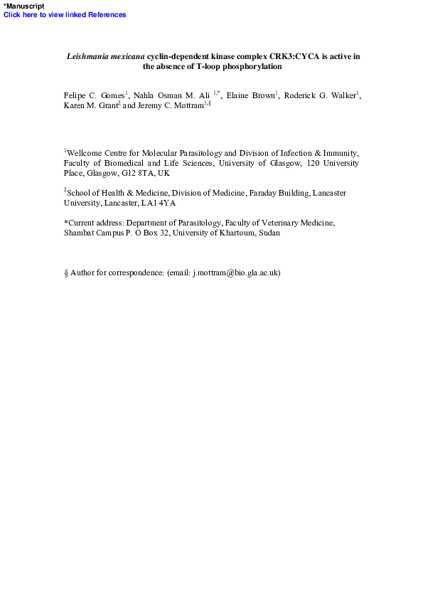 (PDF) Recombinant Leishmania mexicana CRK3:CYCA has protein kinase ...