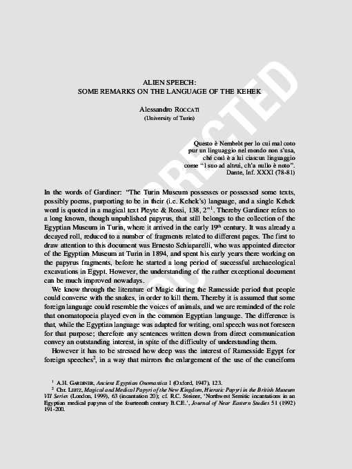 (PDF) Alien Speech: Some Remarks on the Language of the Kehek