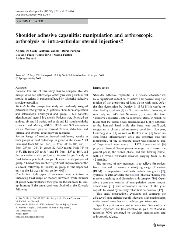 (PDF) Shoulder adhesive capsulitis manipulation and arthroscopic
