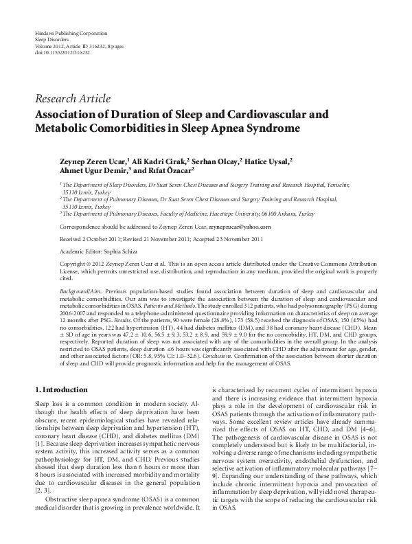 (PDF) Association of Duration of Sleep and Cardiovascular and Metabolic ...