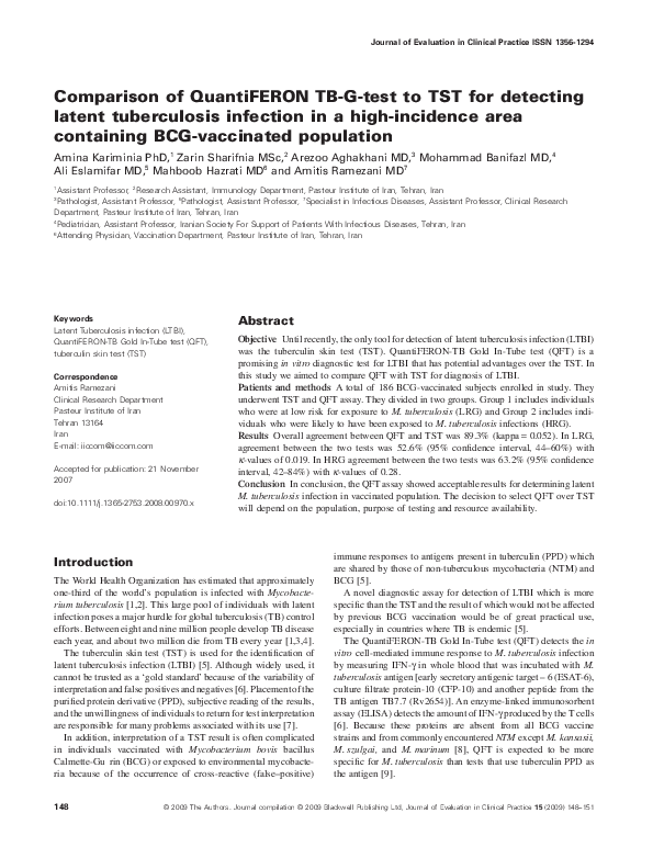 (PDF) Comparison of QuantiFERON TBGtest to TST for detecting latent