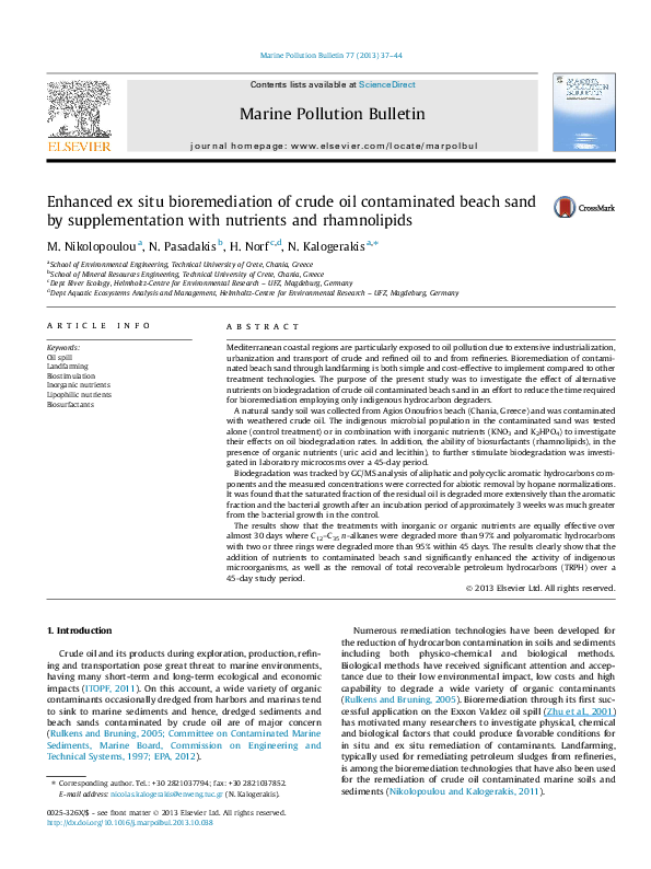 (PDF) Enhanced ex situ bioremediation of crude oil contaminated beach ...