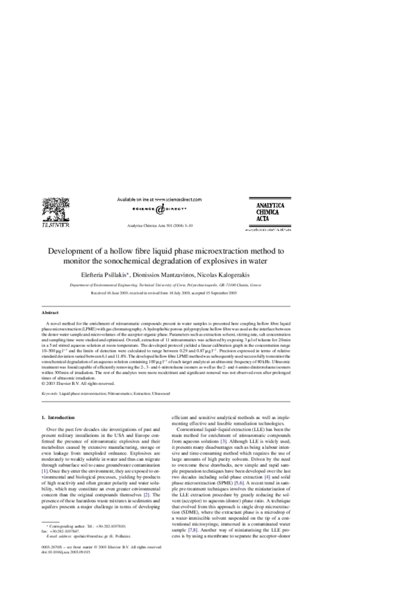 (PDF) Development of a hollow fibre liquid phase microextraction method ...