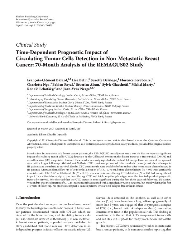 (PDF) Time-Dependent Prognostic Impact of Circulating Tumor Cells ...