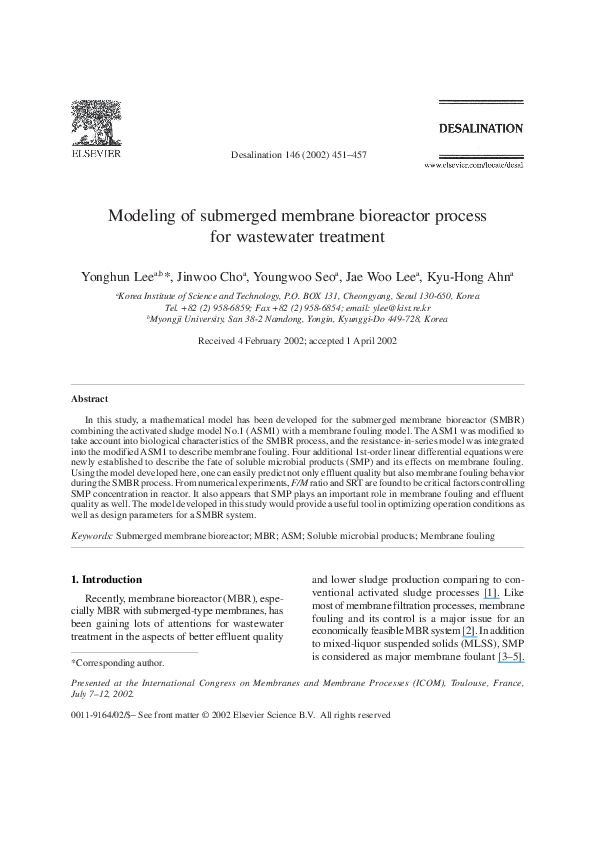 (PDF) Modeling of submerged membrane bioreactor process for wastewater ...