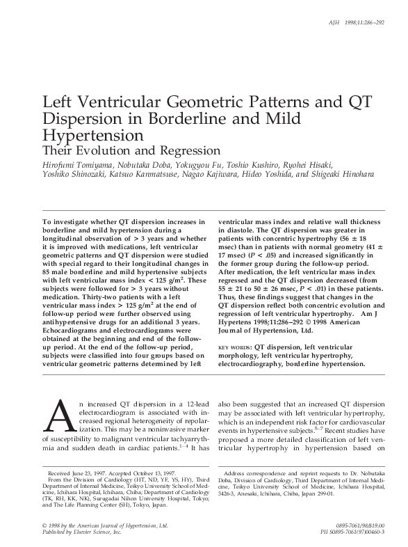 (PDF) Left ventricular geometric patterns and QT dispersion in ...