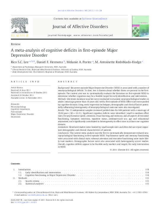 (PDF) A meta-analysis of cognitive deficits in first-episode Major ...