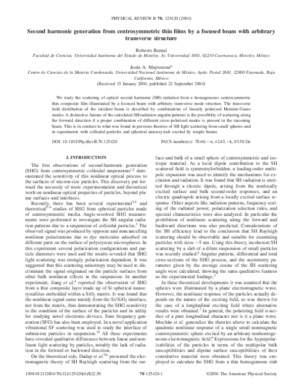 (PDF) Second harmonic generation from centrosymmetric thin films by a ...