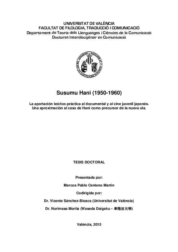 Susumu Hani (19501960) The Theoretical and Practical Contribution to