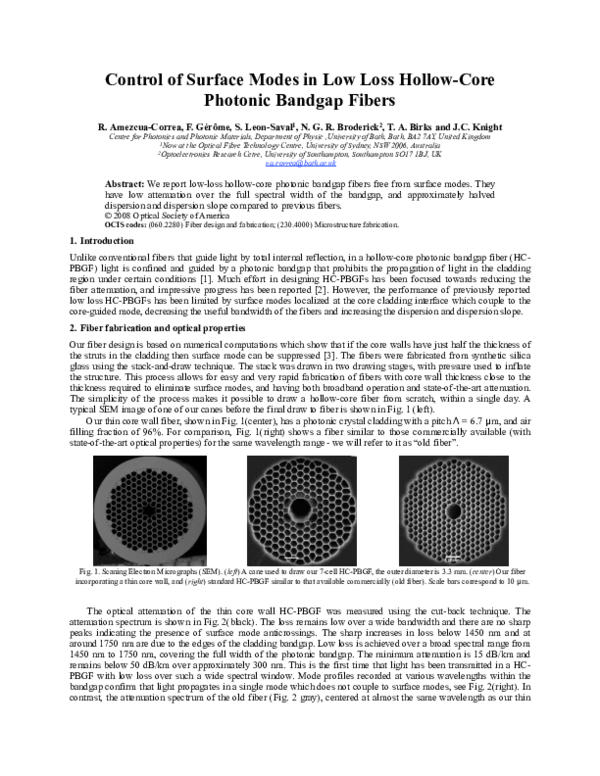 (PDF) Control of surface modes in low loss hollow-core photonic bandgap ...