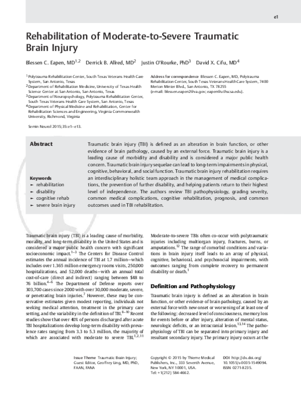 Pdf Rehabilitation Of Moderate To Severe Traumatic Brain Injury Pdf Rehabilitation Of Moderate To Severe Traumatic Brain Injury