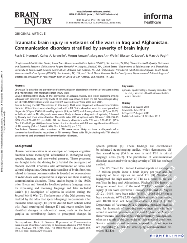 (PDF) Traumatic brain injury in veterans of the wars in Iraq and ...