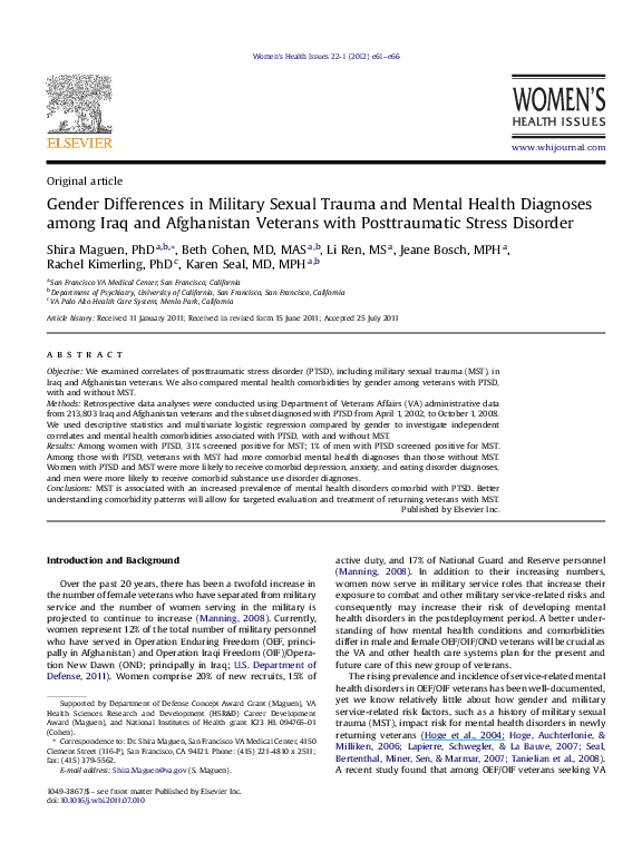 (PDF) Gender Differences in Military Sexual Trauma and Mental Health ...
