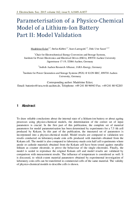 (PDF) Parameterisation of a PhysicoChemical Model of a LithiumIon