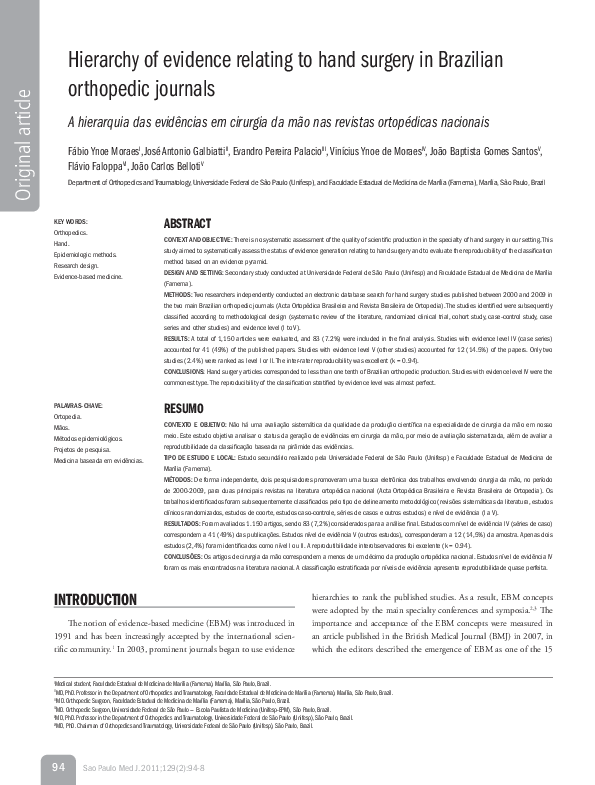 (PDF) Hierarchy of evidence relating to hand surgery in Brazilian ...