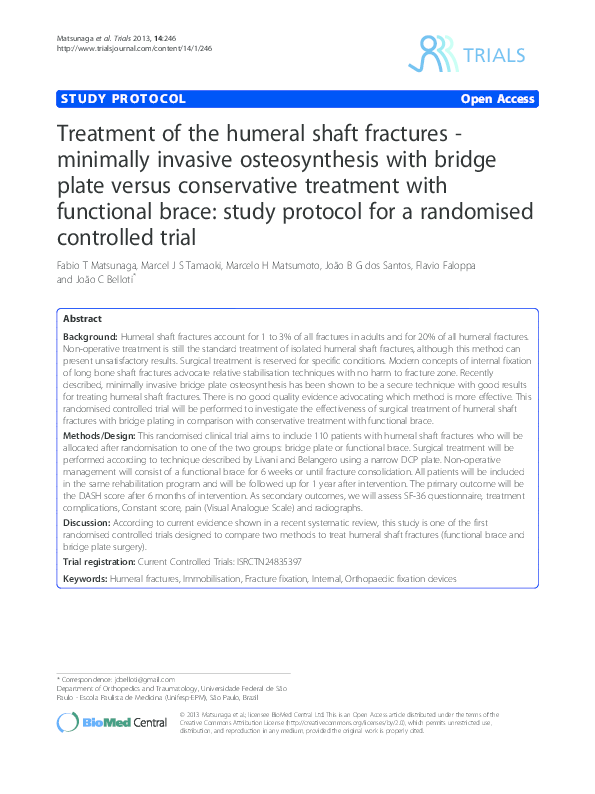 (PDF) Treatment of the humeral shaft fractures - minimally invasive ...