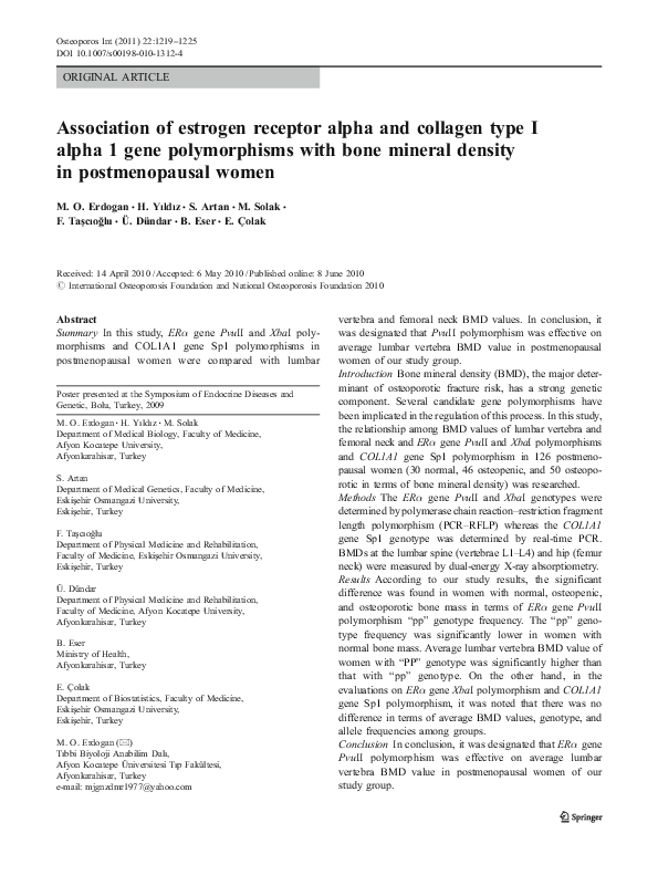 (PDF) Association of estrogen receptor alpha and collagen type I alpha ...