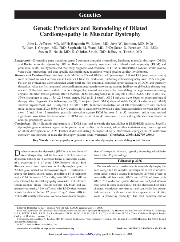 (PDF) Genetic Predictors and Remodeling of Dilated Cardiomyopathy in ...