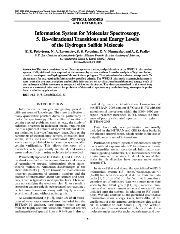 (PDF) Information system for molecular spectroscopy. 3. Molecular