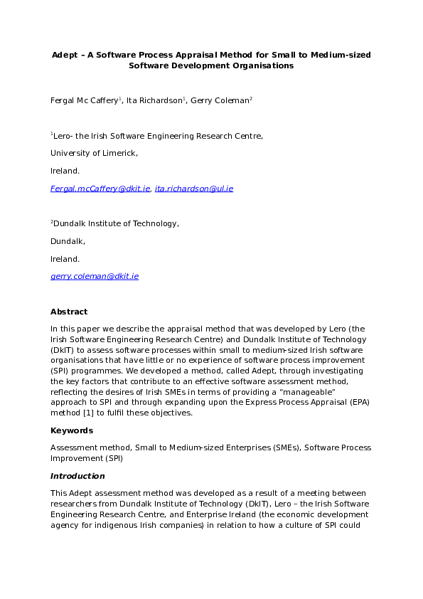 (DOC) Adept–a software process appraisal method for small to medium ...