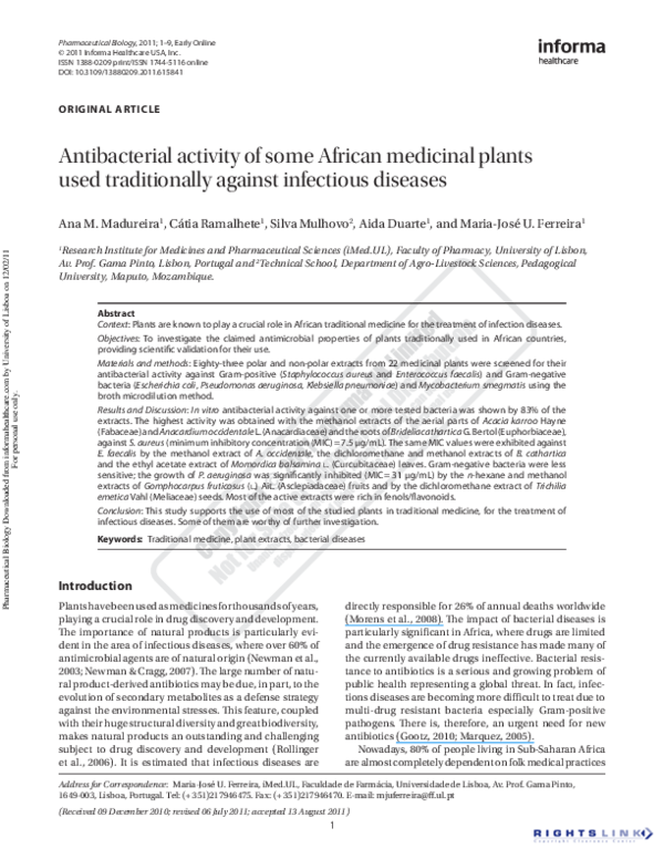 (PDF) Antibacterial activity of some African medicinal plants used ...
