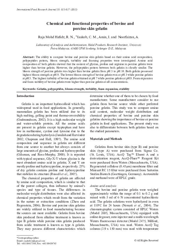 (PDF) Chemical and functional properties of bovine and porcine skin
