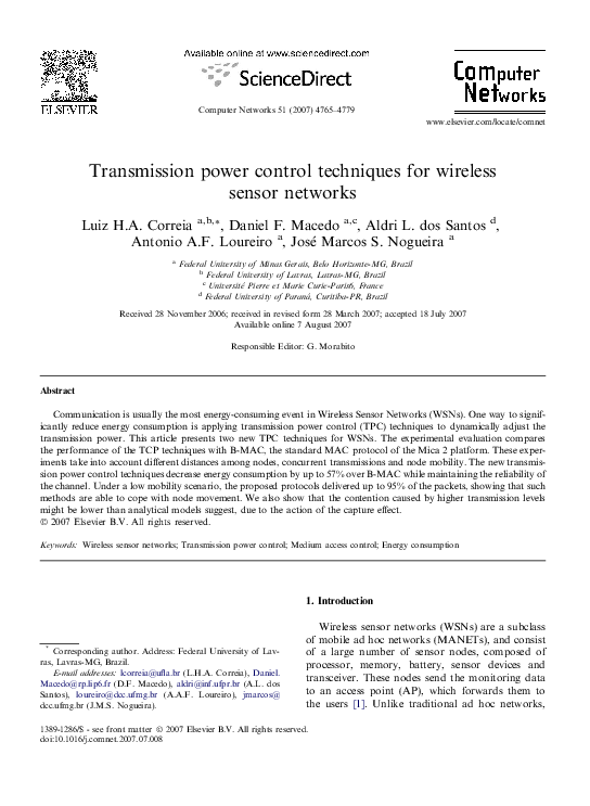 (PDF) Transmission power control techniques for wireless sensor