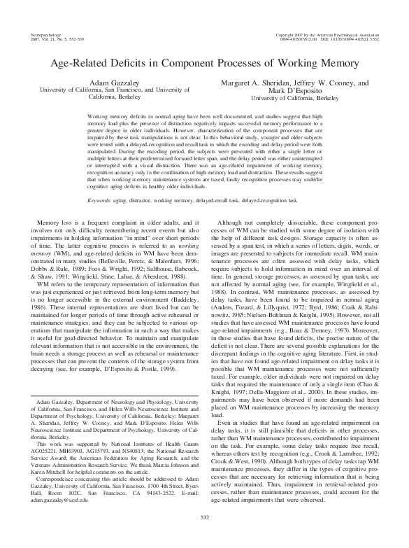 (PDF) Age-related deficits in component processes of working memory