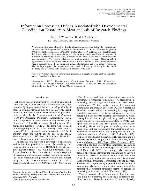(PDF) Information Processing Deficits Associated with Developmental