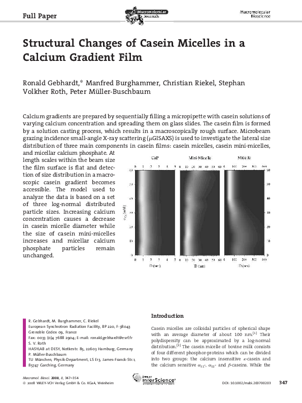 (PDF) Structural changes of casein micelles in a calcium gradient film