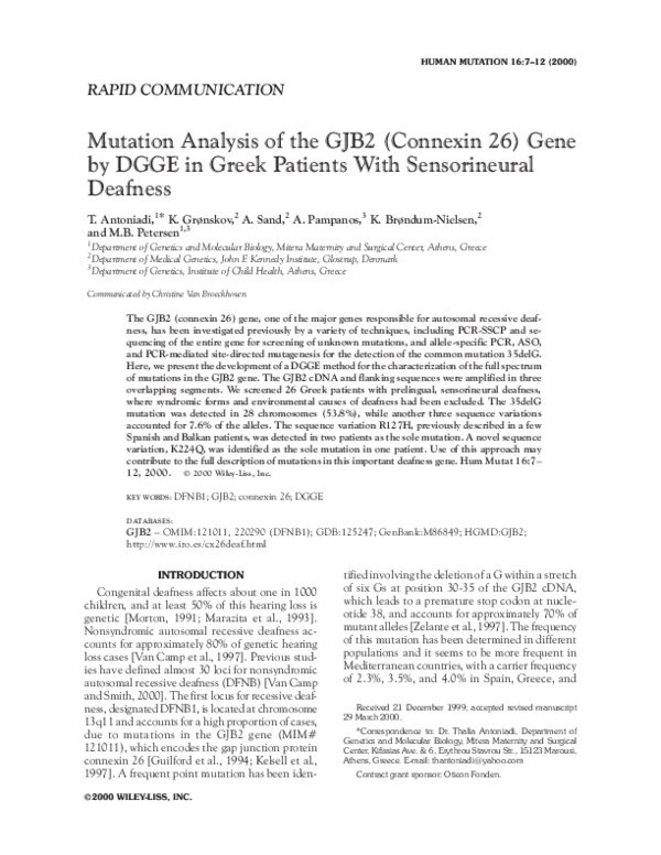 Gizli ikili uyuklama PDF) Mutation analysis of the GJB2 (connexin 26) gene by DGGE in Greek patients with sensorineural deafness | Karen Brøndum-nielsen and T. Antoniadi - Academia.edu Gizli ikili uyuklama PDF) Mutation analysis of the GJB2 (connexin 26) gene by DGGE in Greek patients with sensorineural deafness | Karen Brøndum-nielsen and T. Antoniadi - Academia.edu