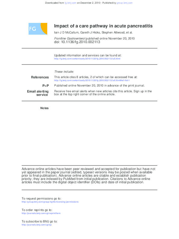 (PDF) Impact of a care pathway in acute pancreatitis