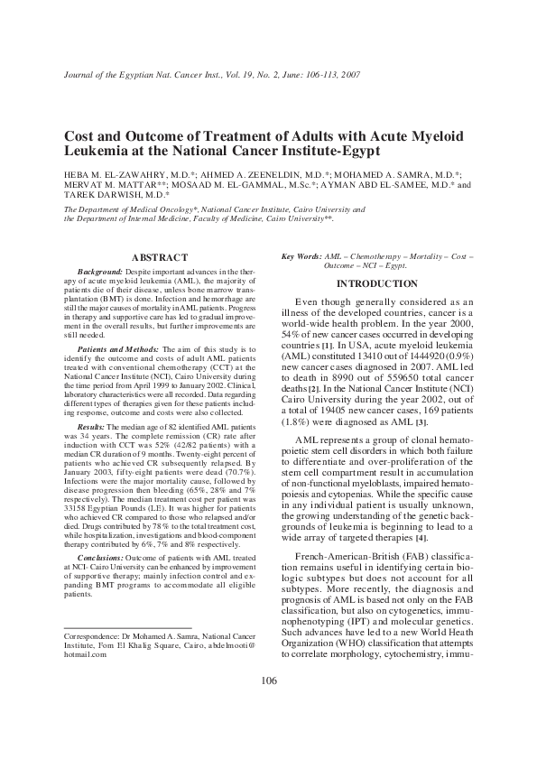 (PDF) Cost and outcome of treatment of adults with acute myeloid ...