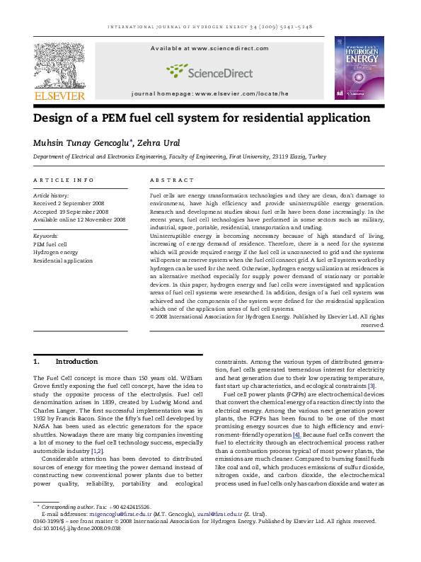 (PDF) Design of a PEM fuel cell system for residential application